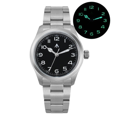 Militado ML08 Quartz Watch VH31 Movement Double Domed Sapphire Crystal Wristwatch Super C3 Green Luminous 38mm Vintage Watches