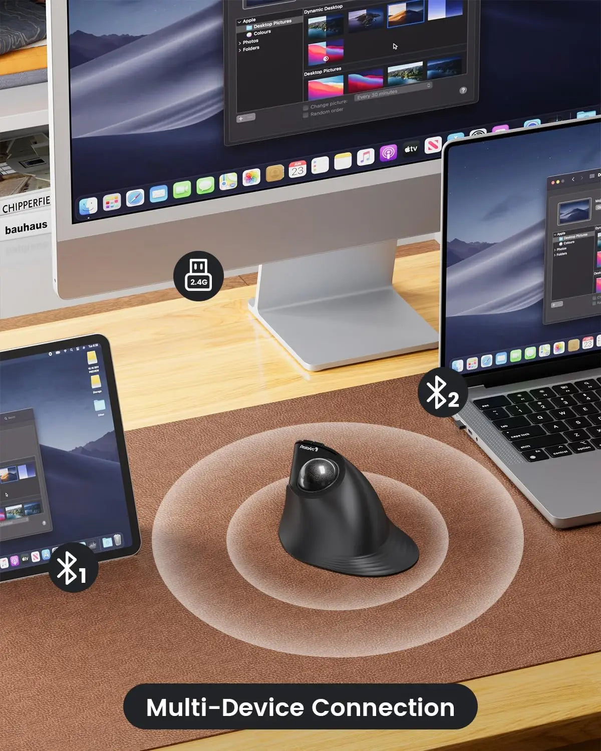 ProtoArc EM05NL Ratón trackball inalámbrico recargable Bluetooth ergonómico vertical con bola para ordenador, iPad, Mac y Windows