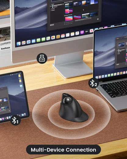 ProtoArc EM05NL Ratón trackball inalámbrico recargable Bluetooth ergonómico vertical con bola para ordenador, iPad, Mac y Windows