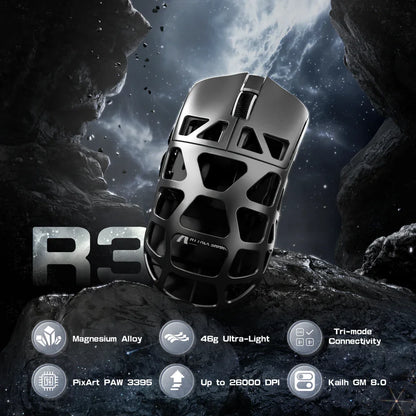 Ratón gaming ATTACK SHARK R3 de aleación de magnesio 8K SUPERLIGHT 8000Hz 6 DPI ajustables hasta 26000 PAW3395 BT/2.4G inalámbrico/con cable