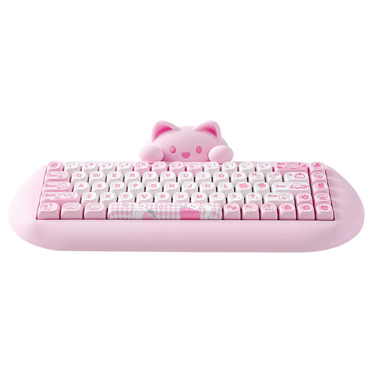 YUNZII C68 Pink 65% Hi-Fi Cute Cat Silicone Hot Swap NKRO Ergonomic Wireless BT5.0/2.4G/Wired RGB Mechanical Gaming Keyboard