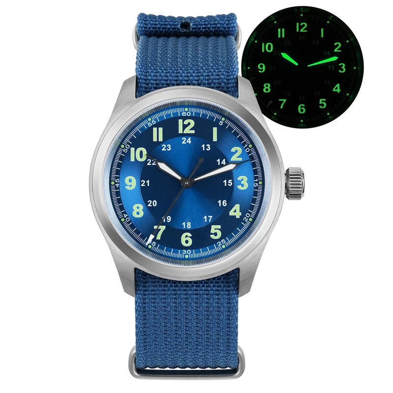 Militado ML08 38mm Quartz Watch VH31 Movement Double Domed Sapphire Crystal Wristwatch Super C3 Green Luminous Vintage Watches