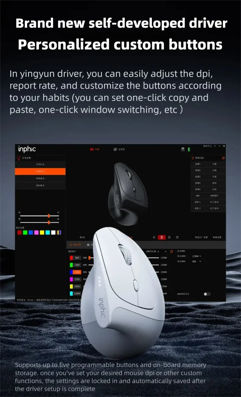 Ratón inalámbrico vertical Inphic X9 PRO con carga rápida Type-C, ergonómico y silencioso, para oficina, portátil, PC, ordenador y gaming