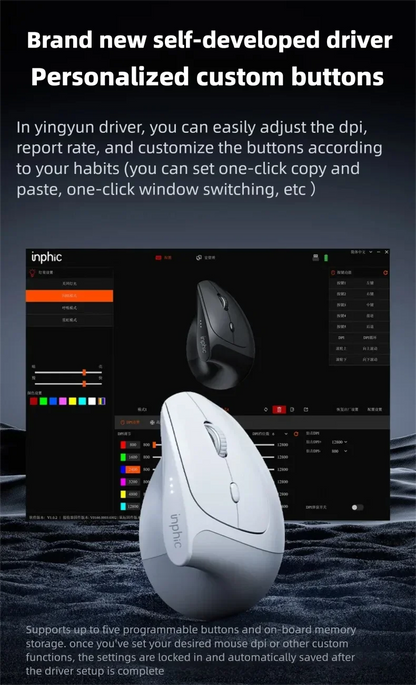 Ratón inalámbrico vertical Inphic X9 PRO con carga rápida Type-C, ergonómico y silencioso, para oficina, portátil, PC, ordenador y gaming