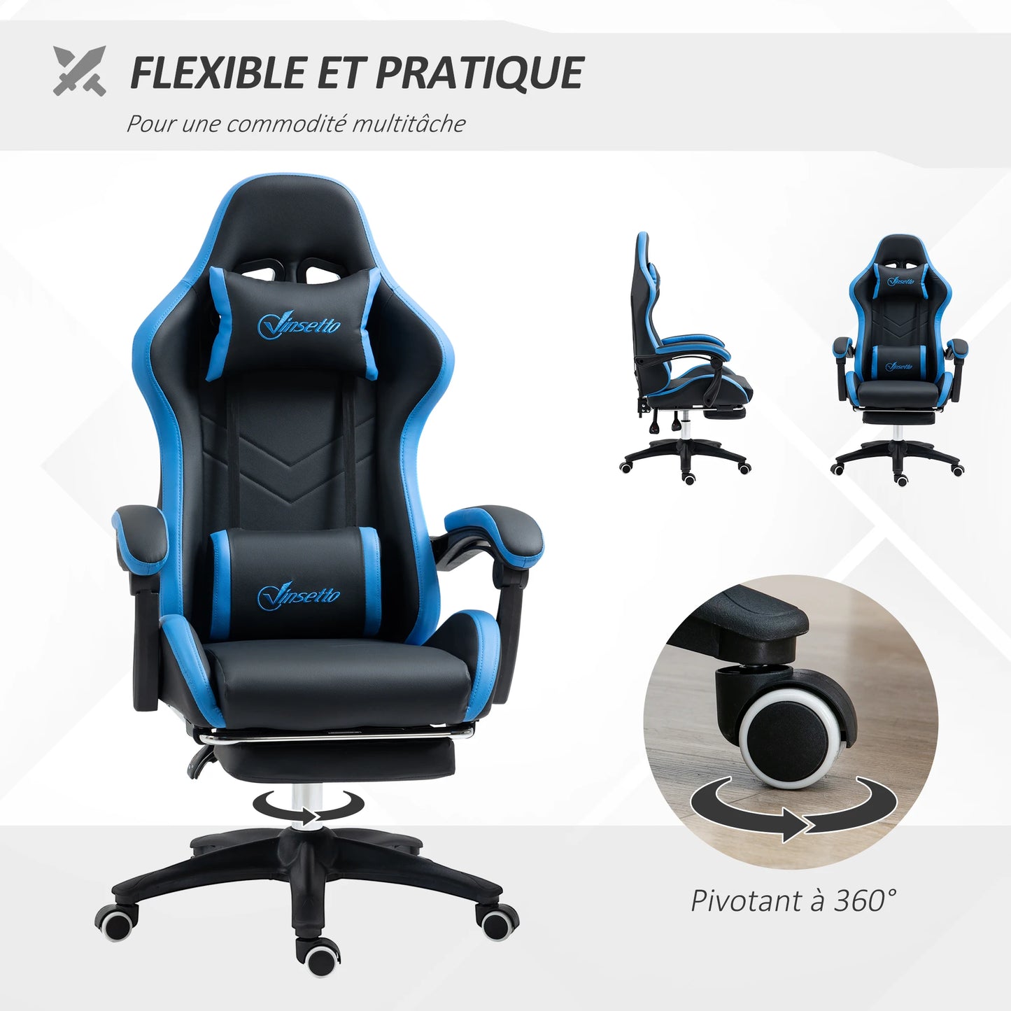 Gaming Chair with footrest, Ergonomic Gaming Chair with Lumbar Cushion, head, Gaming Chair, Adjustable heights computer Chair