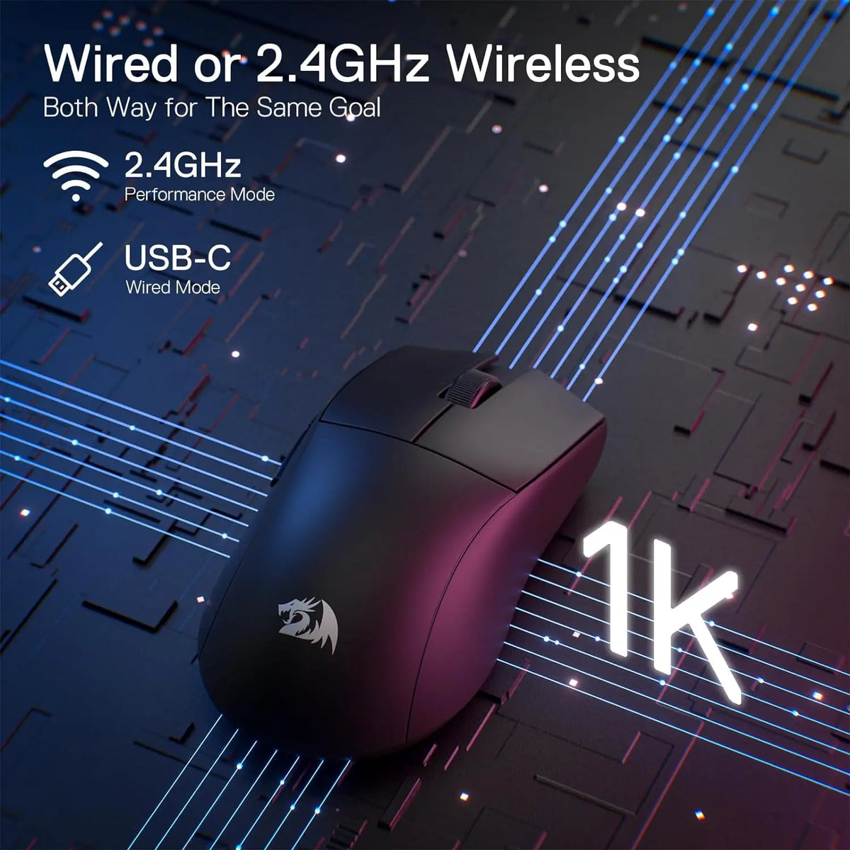 Redragon M916 Wireless Gaming Mouse, Ultra-Light 49g 2.4GHz Wireless Gamer Mouse with 8000 DPI, Ergonomic Grip & Programmable Buttons