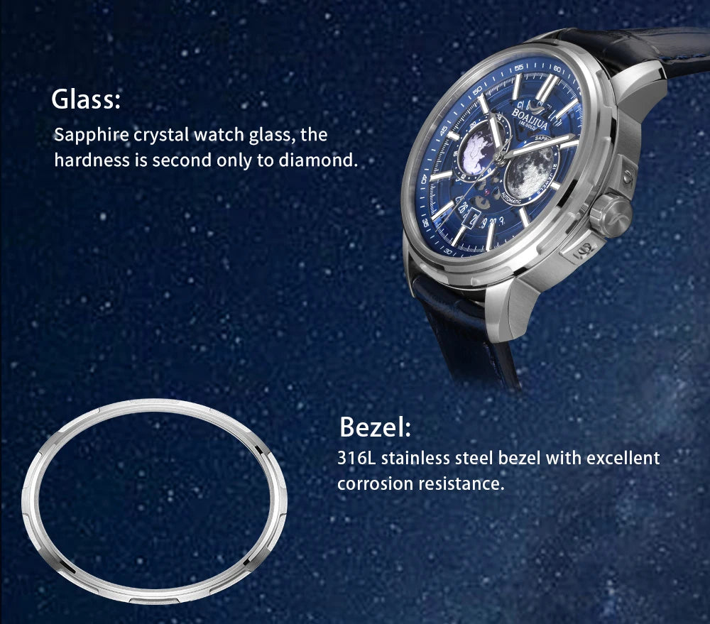BORIAGE(BOAIJIUA) vollautomatische mechanische Herrenuhr mit Originaldesign, wasserdichte leuchtende mechanische Armbanduhr