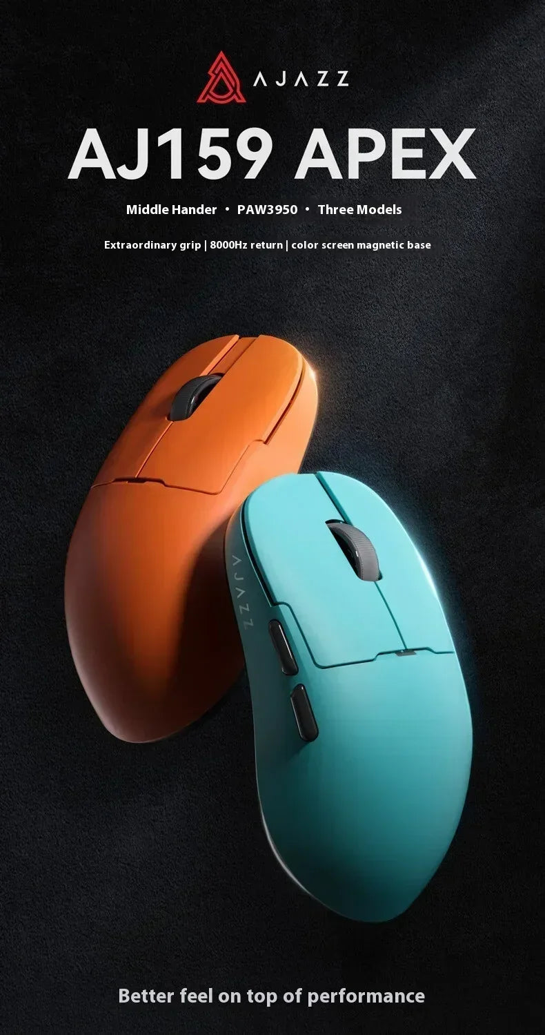 Rato Gaming Sem Fios AJAZZ AJ159 APEX Tri-Mode 8K, Sensor PAW3950 de Baixa Latência, Base de Carregamento, Personalizável, Leve, para PC Gamer