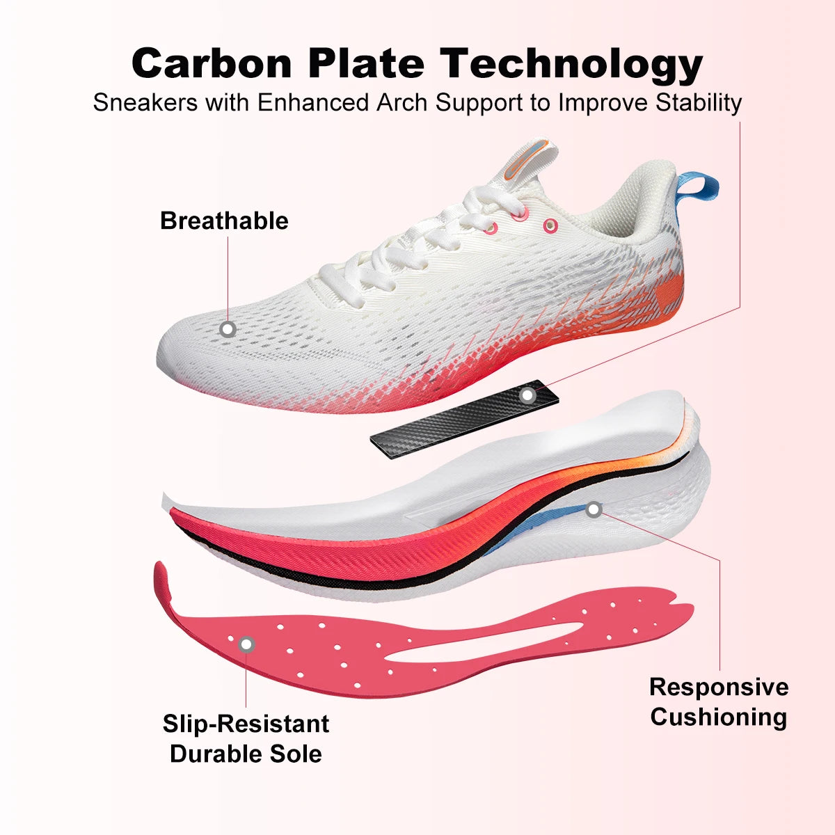 Baasploa Dámské profesionální běžecké boty Outdoor Carbon Plate Protiskluzové sportovní boty Dámské ležérní prodyšné běžecké tenisky
