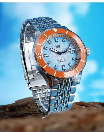 WM Watch Automatic Mechanical Diver Watches Men Sparkle Grain Gradient Dial Ceramic Bezel NH35 AR Coated Welly Merck Watch WM212