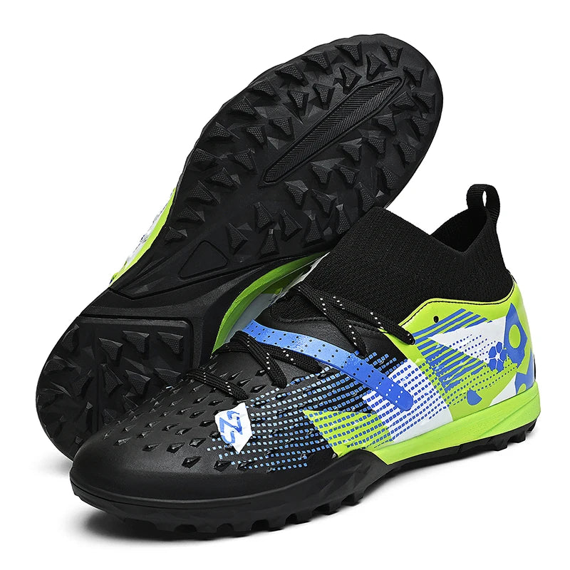 Nouveaux hommes chaussures de Football de haute qualité en plein air haute cheville ultraléger bottes de Football en salle chaussures de sport antidérapantes Futsal antidérapantes