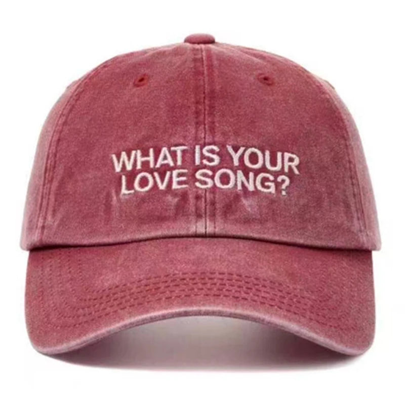 Kpop "What Is Your Love Song" Same Knitted Embroidery Caps,Tour Concert Cap Outdoor Retro Washed Baseball Caps for Women Men