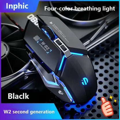 Mouse de gaming cu fir USB Inphic W2 a 2-a generație, clic silențios, stil metalic, 6 taste, programare macro, 8800DPI