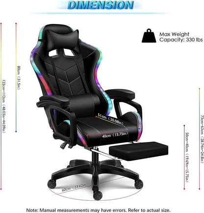 Gaming Chair with Speakers and RGB LED Light, 7 Points Massage Video Game Chair Adjustable with Headrest & Lumbar Support