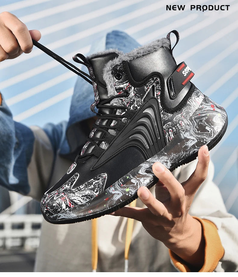 Herrenstiefel Neue Winterschuhe Warme Herrenschuhe Wasserdicht Rutschfest Plüsch-Sneaker Herren-Tennisschuhe Stiefel Herren-Sneaker Winter