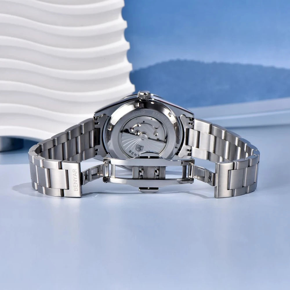 BENYAR best seller 40MM Luxury Mechanical Automatic Watch 316L Stainless Steel Waterproof Calendar Fashion SimpleWatches for Men