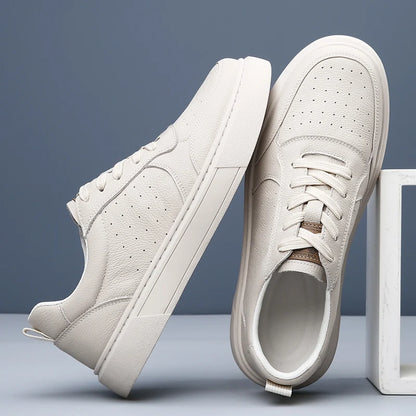 DIMANYU Sneakers da uomo in vera pelle - Nuove scarpe casual estive da uomo con plateau, allacciate, semplici, alla moda e traspiranti