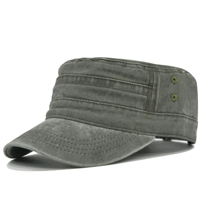 Casual Washed Cotton Flat Top Hat Adjustable Fisher Caps Men Women Cadet Military Cap Unique Design Vintage Cap Four Season ﻿