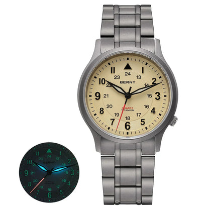 BERNY Titanium Watches for Men Super Luminous Sapphire Field Men's Watch Outdoor Quartz Wristwatch Lightweight 5ATM