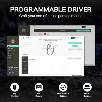 EPOMAKER Click Lite Wired/BT/2.4GHz Wireless Gaming Mouse PAW3311 Sensor 800 to 24000 DPI with 500mAh Battery for PC/Mac/Linux