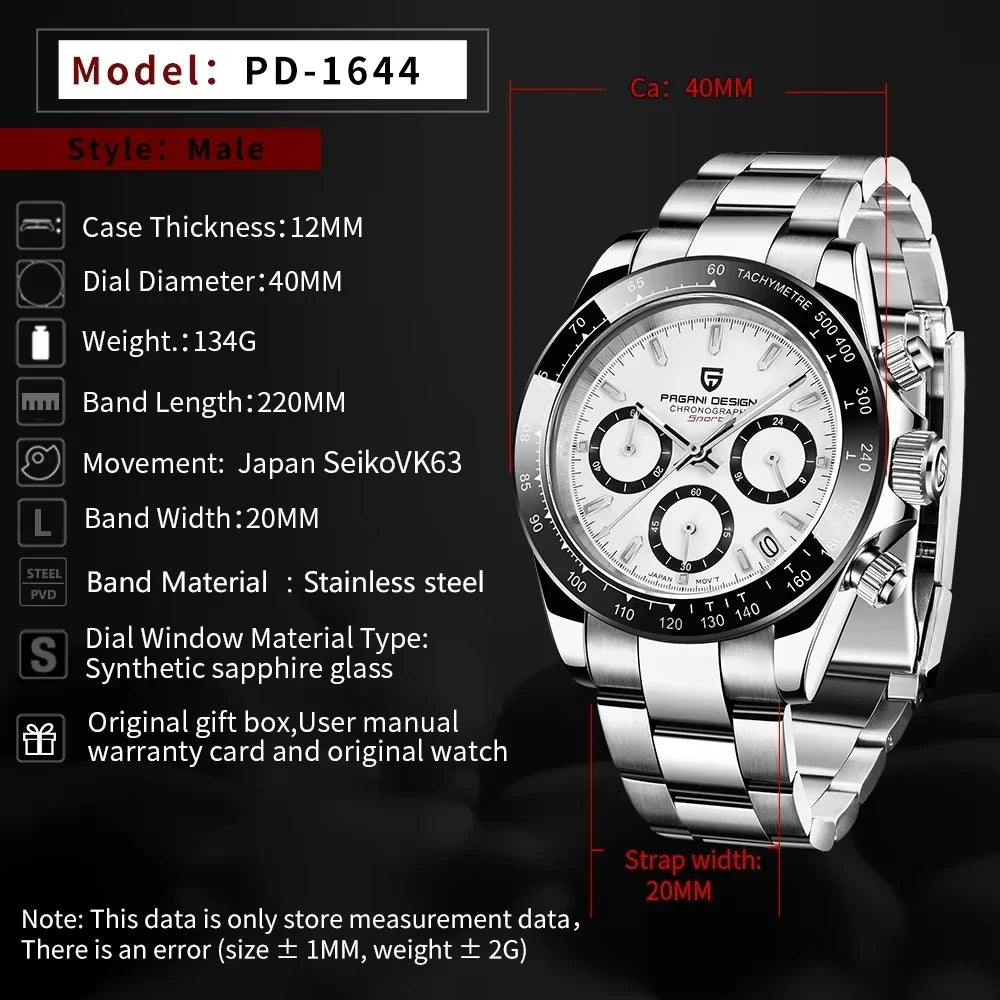 Neue PAGANI DESIGN PD1644 Luxus-Quarzuhr für Herren mit automatischem Datum, sportliche Armbanduhr, 100m wasserdicht, Chronograph, Herrengeschenk