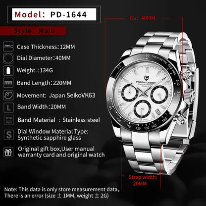 Neue PAGANI DESIGN PD1644 Luxus-Quarzuhr für Herren mit automatischem Datum, sportliche Armbanduhr, 100m wasserdicht, Chronograph, Herrengeschenk