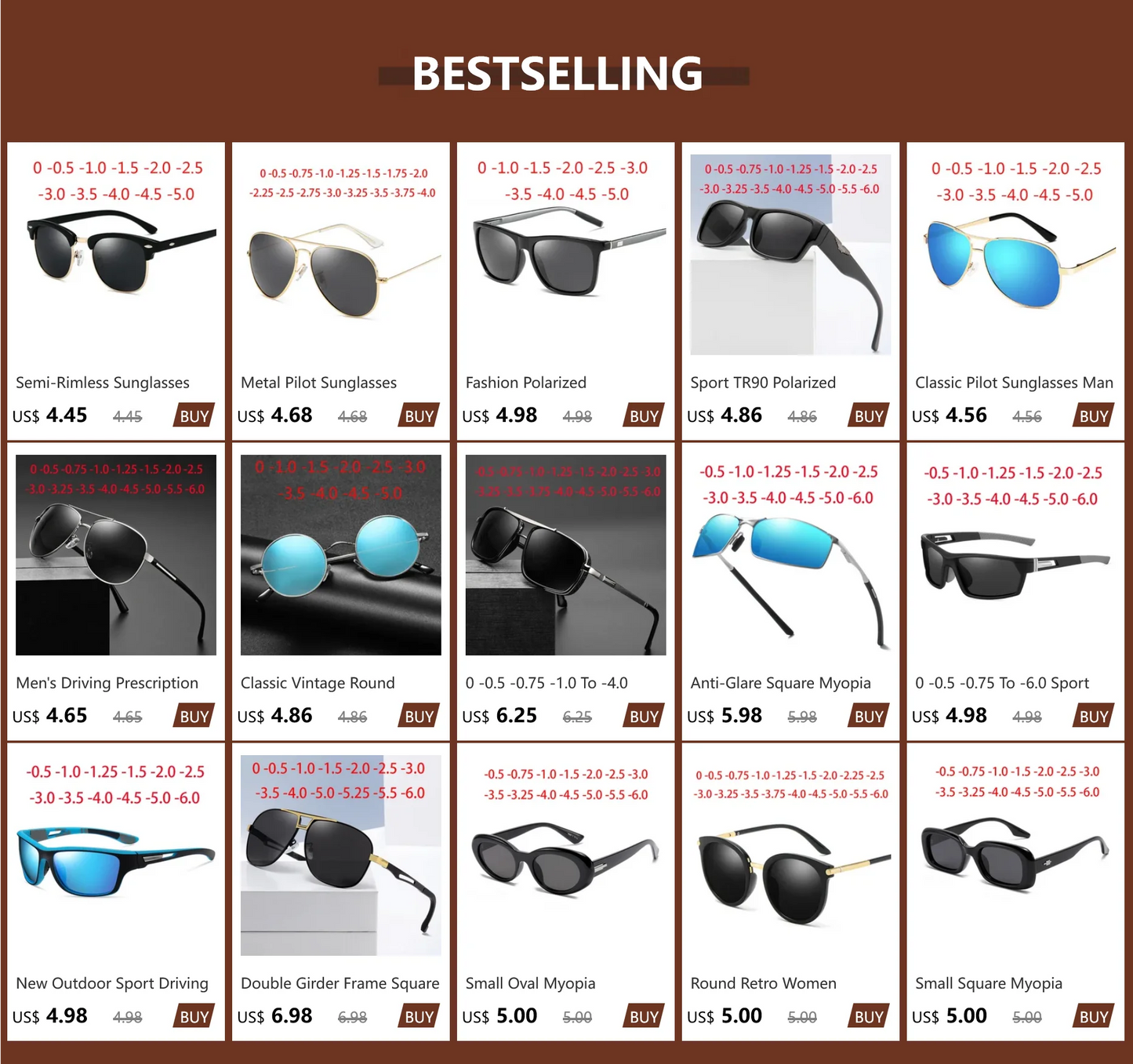 Anti-glare Short-sight Lens Square Polarized Men Sunglasses TR90 Driver Diopter Sun Glasses For Women 0 -0.5 -0.75 To -6.0