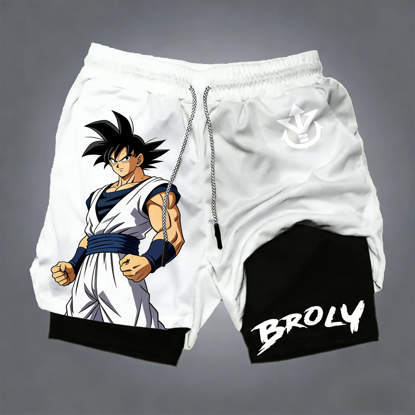 Miesten kaksikerroksiset Dragon Ball -shortsit, Son Goku, kesä, japanilainen anime, feikki-kaksiosaiset urheilu- ja fitness-shortsit, nopeasti kuivuvat