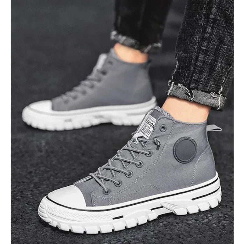 Pantofi din pânză pentru bărbați, pantofi sport casual înalți, respirabili, gri, pentru skateboarding, vulcanizați, adidași confortabili, nou