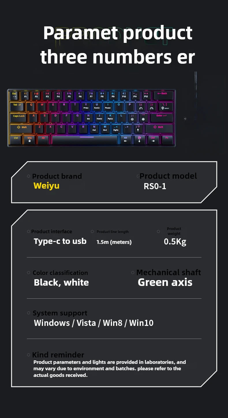 Wired Mechanical Gaming Keyboard 60 White Keyboard Office All White Mechanical Keyboard Teclado Blanco Gamer