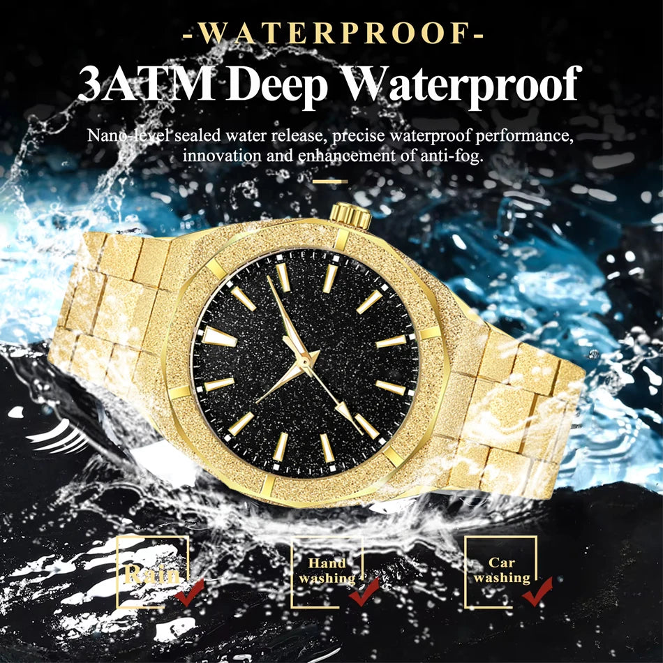 Men's wristwatch Starry Frosted Men Quartz Watch Fashion And Luxury Gentleman Watches Golden Watch Waterproof Silver Accessories