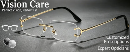 HBK Retro Rimless Sunglasses For Women Men Small Square Gold Frame Brand Design Tea Shades Rectangle UV400 Zonnebril Eyewear