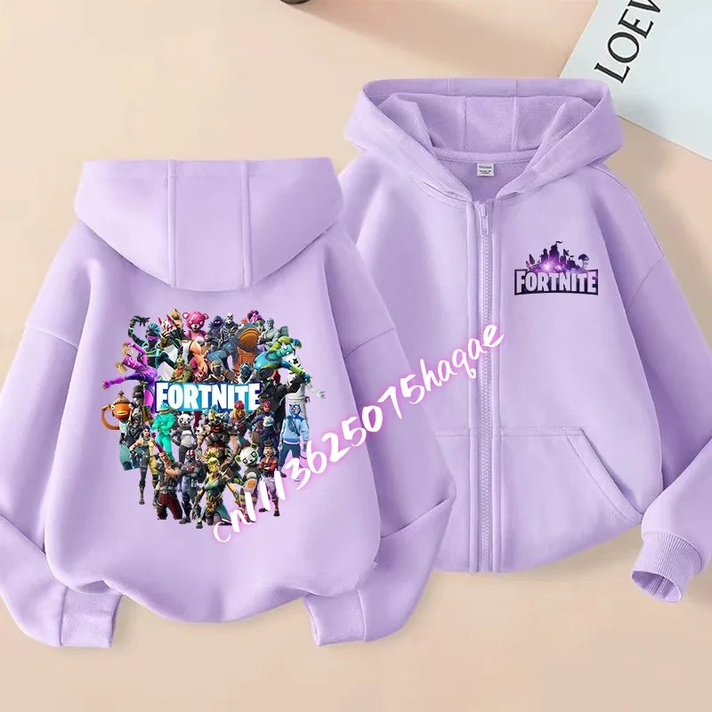 Fortnites Kids Zipper Hooded Coats Anime Fortress Night Sweatshirts Game Spring Autumn Hoodies Sportwear Children Clothes Gift