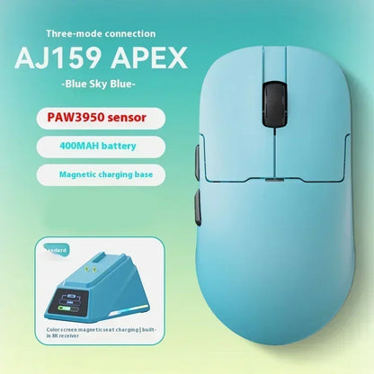 Rato Gaming Sem Fios AJAZZ AJ159 APEX Tri-Mode 8K, Sensor PAW3950 de Baixa Latência, Base de Carregamento, Personalizável, Leve, para PC Gamer
