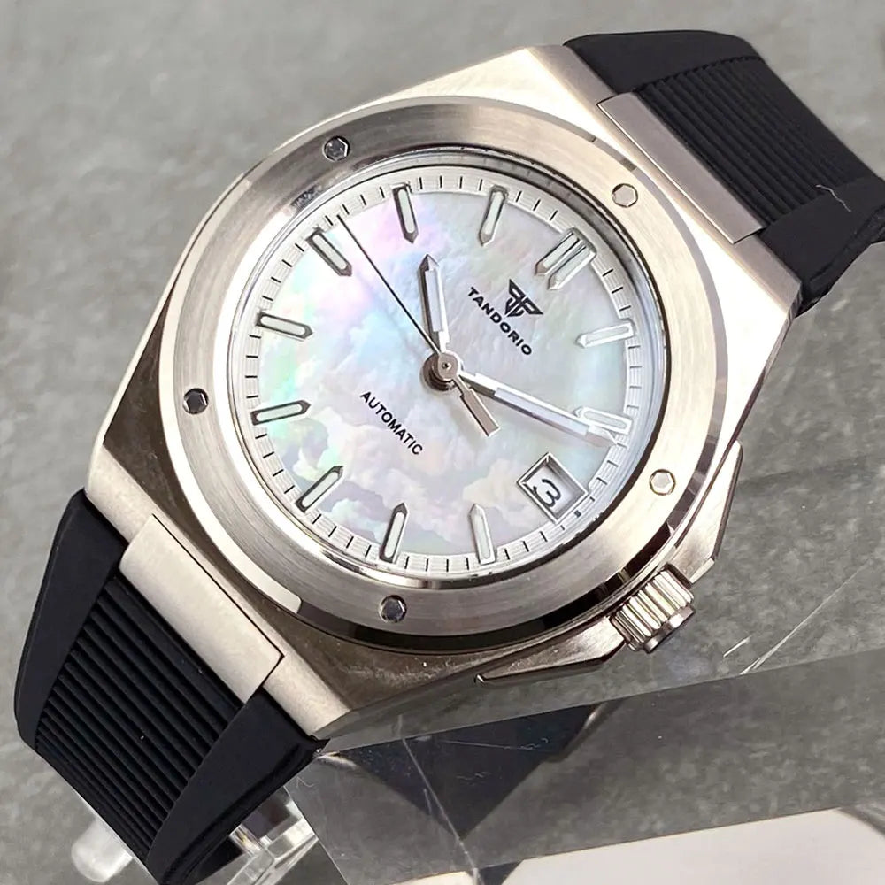 Tandorio 200M Diving 40mm Black White Shell Dial Lume NH35 Automatic Men Watch Sapphire Glass Stainless Steel Bracelet 2025