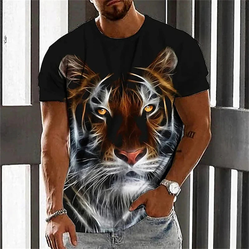 Modni muški T-shirt kratkih rukava s okruglim izrezom, T-shirt s 3D printom vuka, muški ležerni sportski T-shirt kratkih rukava, ulični top