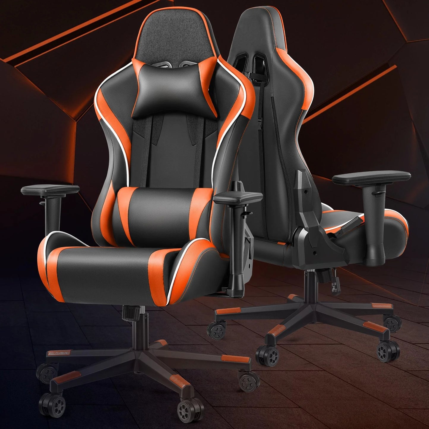 Gaming Chair, Ergonomic Office Chair with Headrest Lumbar Pillow, Multi-Level Adjustable Swivel Computer Chair, Orange
