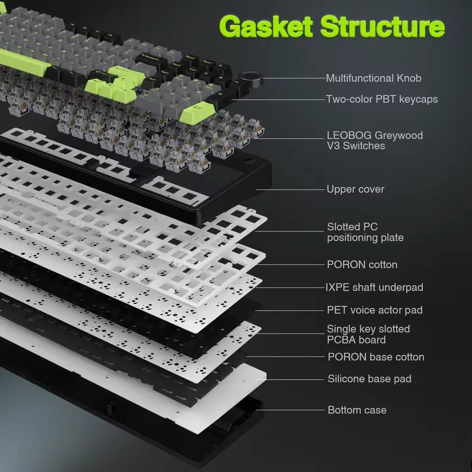 AULA F99PRO Gaming Mechanical Keyboard 99 Key Three Mode Wireless Hot Swappable Gasket Structure Custom Keyboard with Media Knob