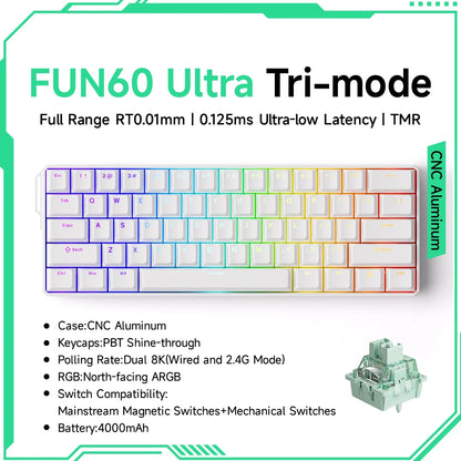 Teclado Mecânico Akko MonsGeek FUN60 com Switch Magnético, 60%, Teclado Gaming, Rapid Trigger 0.01mm, 8K, ARGB, HE/TMR, Teclado Personalizado