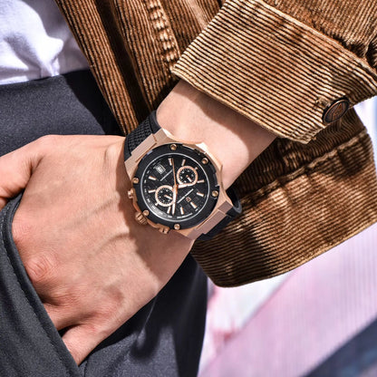 PAGANI DESIGN Men's Watches Luxury Rose Gold Sport Chronograph Japan VK64 Quartz Watch For Men Fluororubber Strap Wristwatch Men