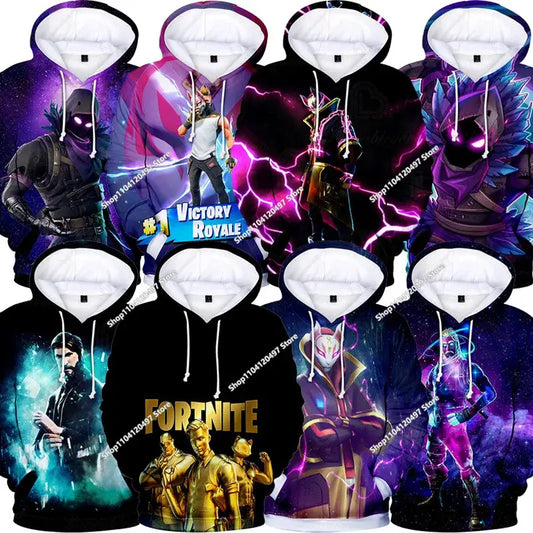 Суитшъри с качулка за момчета и момичета Fortnite, детски пуловер с 3D принт, суитшъри Battle Royale за мъже, есенна модна детска дреха