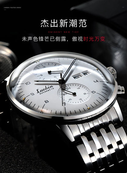Men's Business Watch Mechanical Movement Multifunction Chronograph Stainless Steel Waterproof Automatic Calendar Sapphire