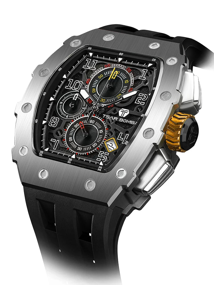 TSAR BOMBA Neue TB8204 Uhr für Herren, Japanisches Quarz-Chronographenwerk, 50M wasserdichte Armbanduhr, modische Sportuhr, luxuriöses Geschenk für Herren