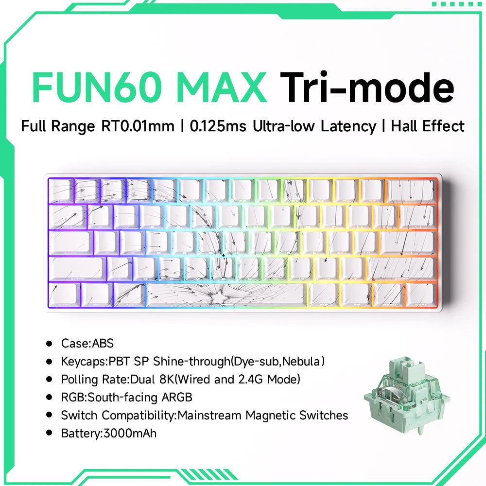 MONSGEEK FUN60 PRO&MAX HE Mechanical Keyboard Magnetic Switch 60% Wireless Gaming Keyboard Rapid Trigger 8K ARGB Custom Keyboard