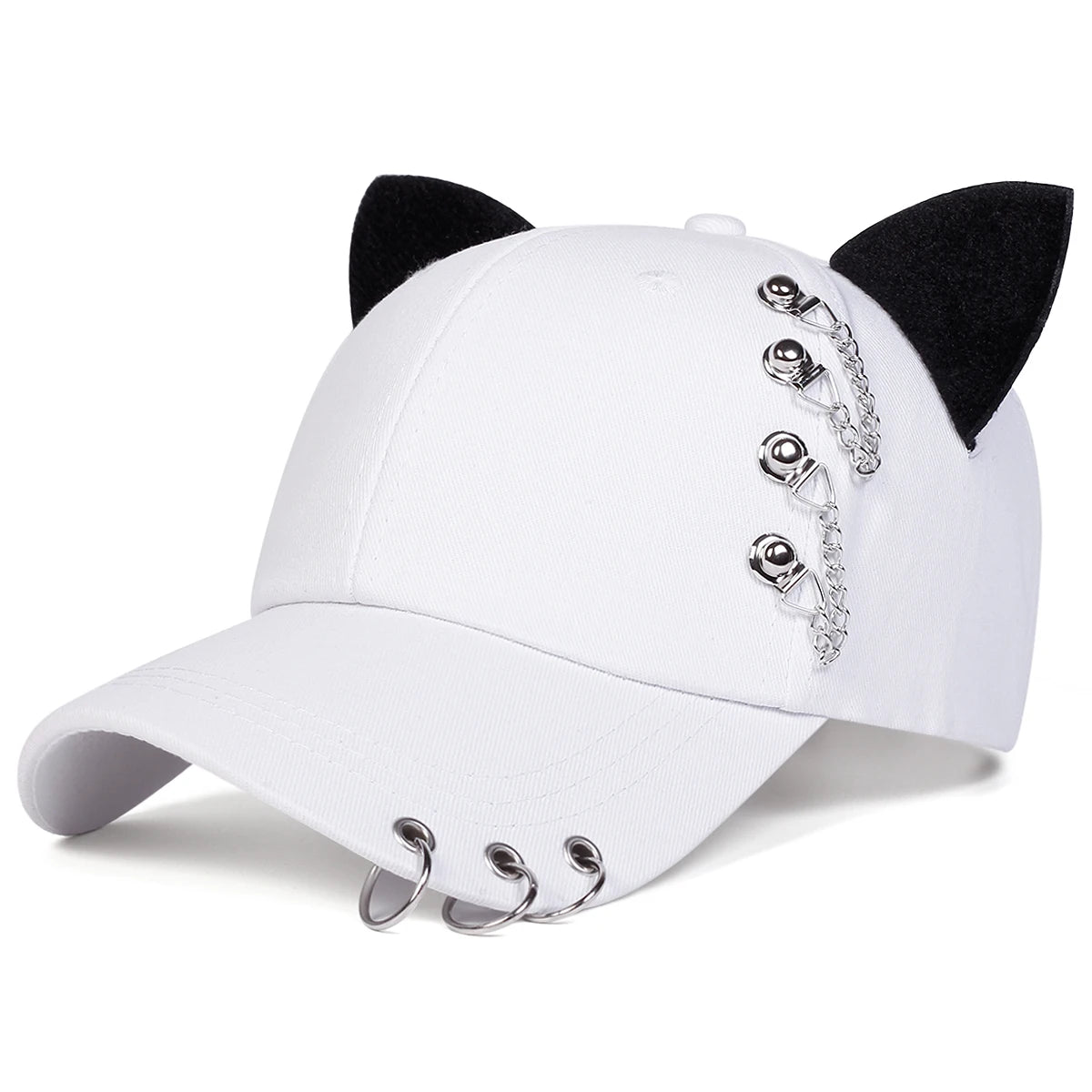 Unisex Cat Ear Chain Iron Ring Baseball Caps Spring Autumn Outdoor Adjustable Casual Hats Sunscreen Hat Sports Cap