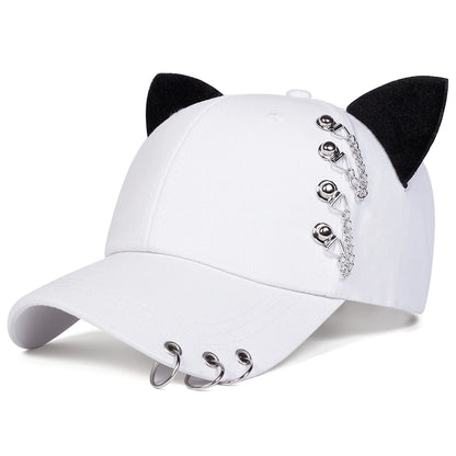 Unisex Cat Ear Chain Iron Ring Baseball Caps Spring Autumn Outdoor Adjustable Casual Hats Sunscreen Hat Sports Cap