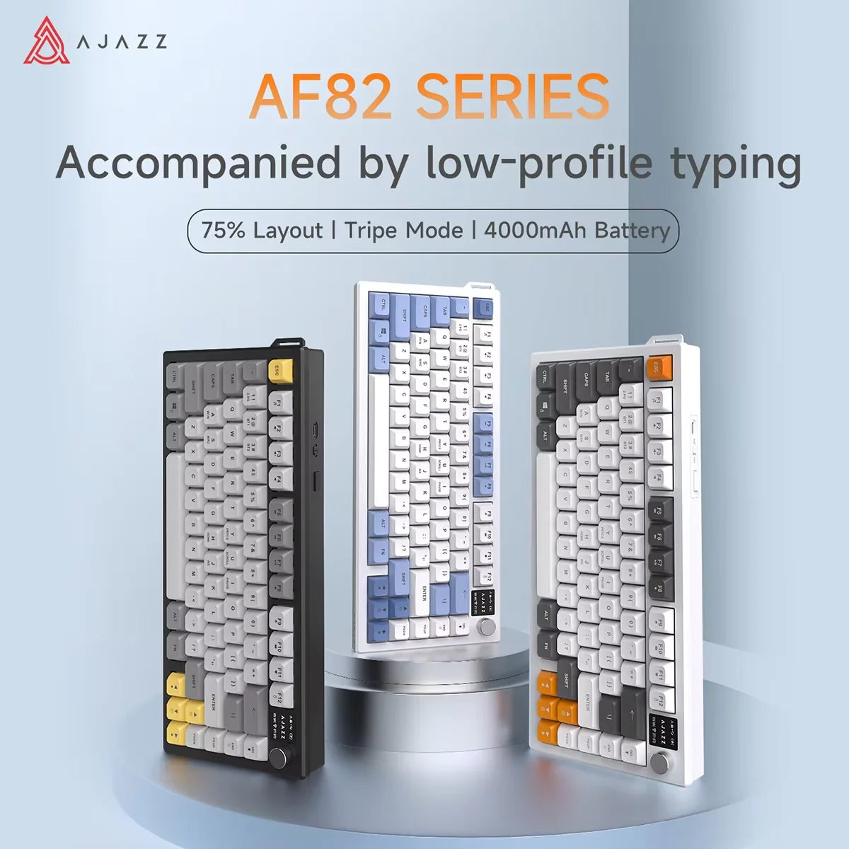 AJAZZ AF82 Office Low Profile Tastatur RGB kabelgebundene/kabellose Gaming-Tastatur 75% Layout 82 Tasten 4000mAh Akku für Win/Mac