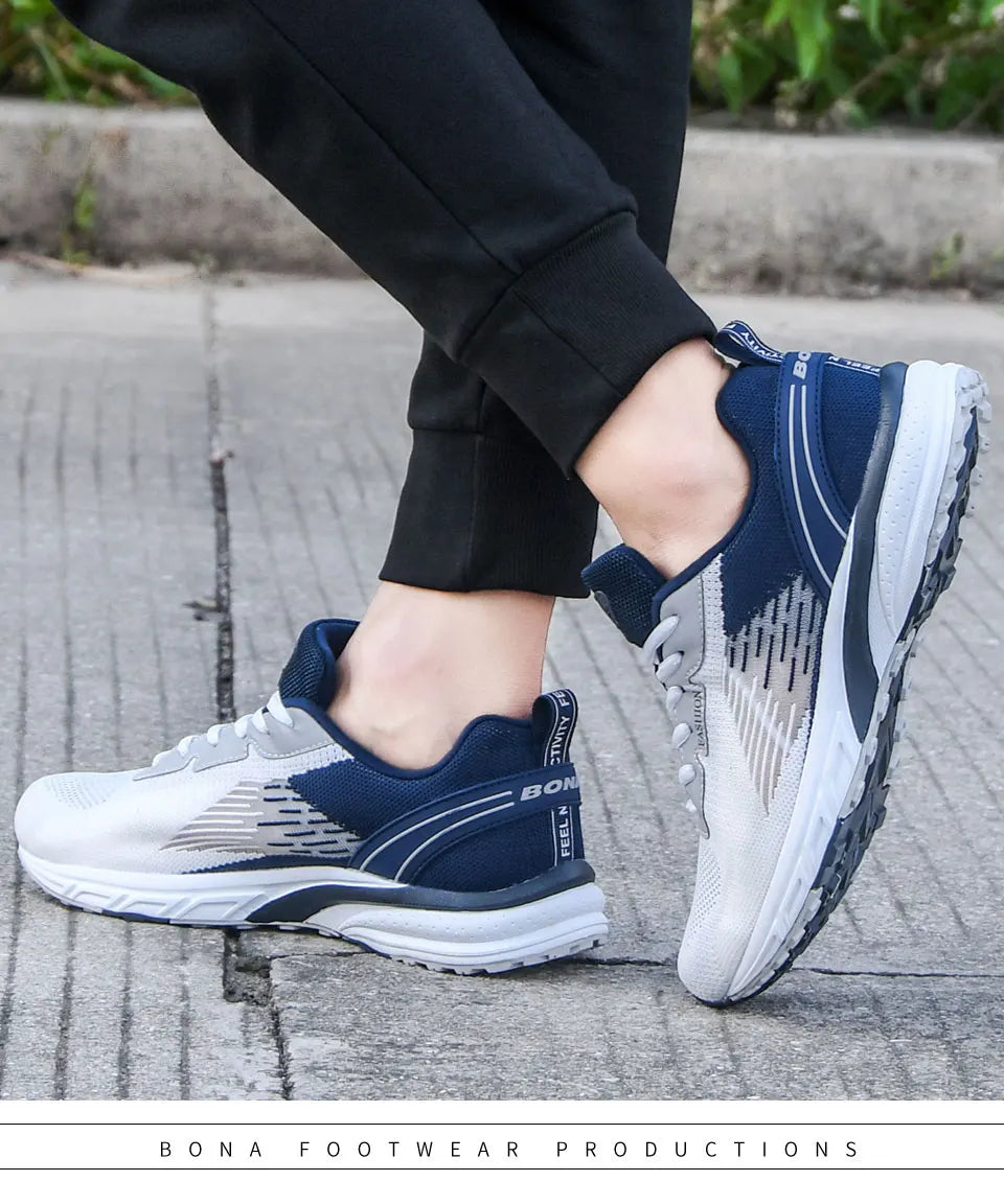 BONA – Pantofi sport pentru bărbați, model popular, cu parte superioară din plasă țesută, pentru alergare, jogging și plimbare, cu șireturi