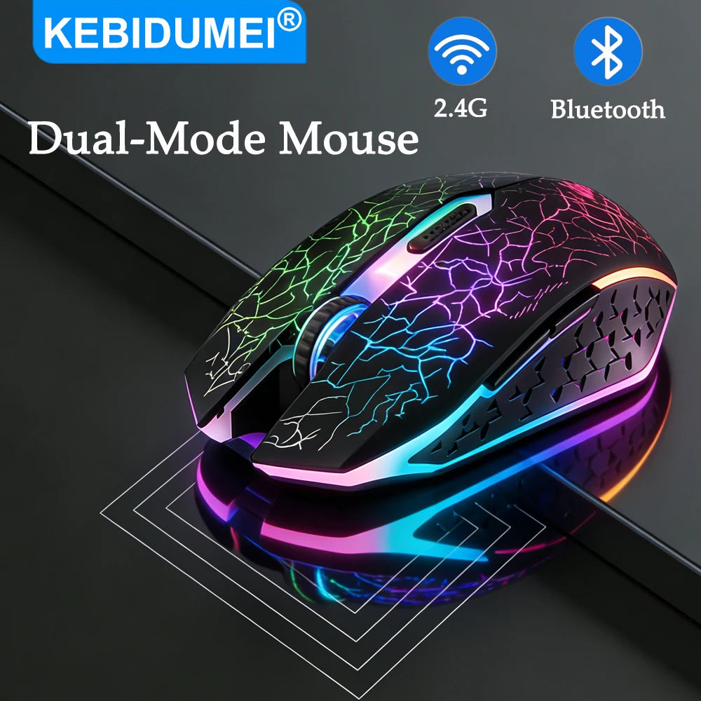 Mouse de gaming RGB 2.4G wireless, mouse Bluetooth 1600DPI, 6 butoane silențioase, mouse ergonomic dual-mode pentru birou, pentru MacBook și PC