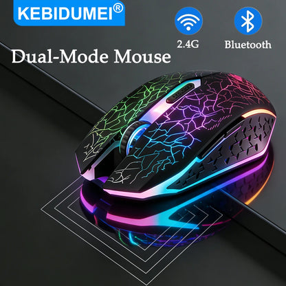 Mouse de gaming RGB 2.4G wireless, mouse Bluetooth 1600DPI, 6 butoane silențioase, mouse ergonomic dual-mode pentru birou, pentru MacBook și PC